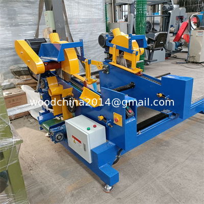 Professionelle Holzpalettenmaschine Automatische Doppelspitze Trimmen Kreuzschnitt Säge